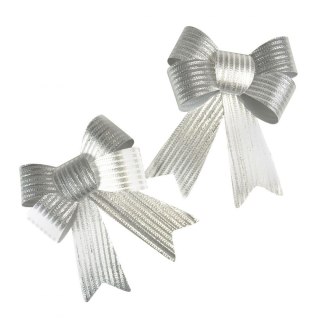 Kokarda błyszcząca w prążki srebrna 2szt., 16cm Arpex (BN5519SRE-0660)