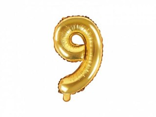 Balon foliowy cyfra 9 złota 14cal Partydeco (FB10M-9-019)
