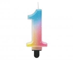 Świeczka urodzinowa cyferka 1, ombre, pastelowa, 8 cm Godan (SF-OPA1)