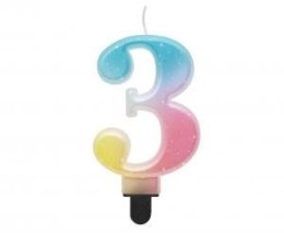 Świeczka urodzinowa cyferka 3, ombre, pastelowa, 8 cm Godan (SF-OPA3)