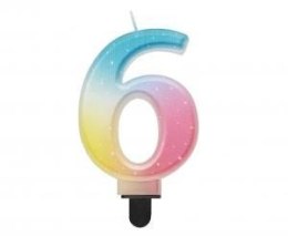 Świeczka urodzinowa cyferka 6, ombre, pastelowa, 8 cm Godan (SF-OPA6)