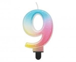 Świeczka urodzinowa cyferka 9, ombre, pastelowa, 8 cm Godan (SF-OPA9)