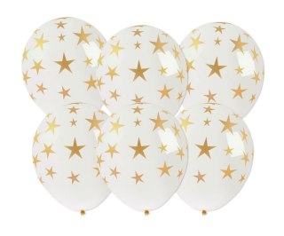 Balon gumowy Golden party ze złotym nadrukiem gwiazdki 6szt. biały 250mm Arpex (KB8190)