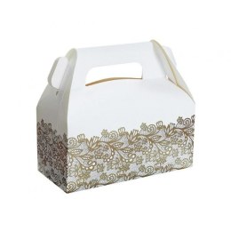 Opakowanie ozdobne papierowe W&C na ciasto Złoty nadruk, 20x10x10 cm, 6 szt. biały [mm:] 200x100x 100 Godan (PF-PTZN)