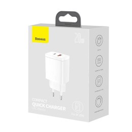 Baseus Ładowarka sieciowa Compact Quick Charger USB | USB-C | 20W | biała