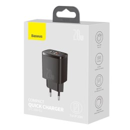 Baseus Ładowarka sieciowa Compact Quick Charger USB | USB-C | 20W czarna