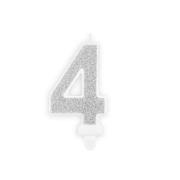 Świeczka urodzinowa cyferka 4 srebrny 7 cm 7cm Partydeco (SCU3-4-0188)
