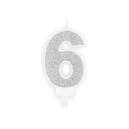 Świeczka urodzinowa cyferka 6 srebrny 7 cm 7cm Partydeco (SCU3-6-0188)