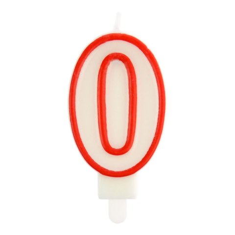 Świeczka urodzinowa cyferka nr 0 biała czerwona obwódka Arpex (DS0033CZE-0-9906)
