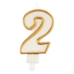 Świeczka urodzinowa Arpex cyferka nr 2 biała złota obwódka (DS0088ZLO-2-9906)