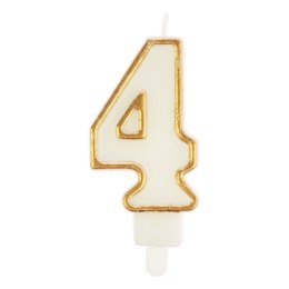 Świeczka urodzinowa Arpex cyferka nr 4 biała złota obwódka (DS0125ZLO-4-9906)
