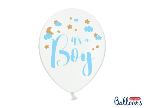 Balon gumowy Partydeco gumowy z nadrukiem Its a Boy błękitno-złoty 30 cm/6 sztuk pastelowy 6 szt biały 300mm (5902230764354)