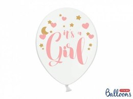 Balon gumowy Partydeco gumowy z nadrukiem Its a Girl różowo-złoty 30 cm/6 sztuk pastelowy 6 szt biały 300mm (SB14P-233-008-6)