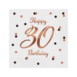 Serwetki Happy 30 Birthday, białe, nadruk różowo-złoty biały papier [mm:] 330x330 Godan (PG-S30B)