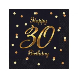 Serwetki Happy 30 Birthday,nadruk złoty czarny papier [mm:] 330x330 Godan (PG-S30C)