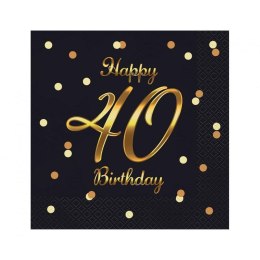 Serwetki Happy 40 Birthday, nadruk złoty czarny papier [mm:] 330x330 Godan (PG-S40C)