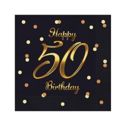 Serwetki Happy 50 Birthday, nadruk złoty czarny papier [mm:] 330x330 Godan (PG-S50C)