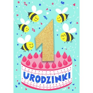 Kartka składana B6 Cyferki brokatowe [mm:] 120x170 Art Nuvo (5902973358629)