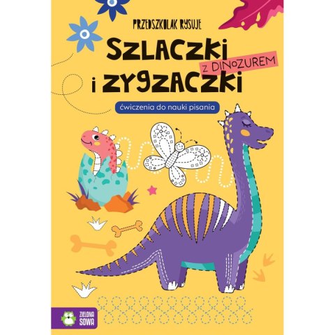 Książeczka edukacyjna przedszkolak rysuje. Szlaczki i zygzaczki z Dinozaurem Zielona Sowa