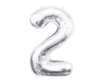 Balon foliowy Cyfra 2, srebrna, 85 cm 85cal Godan (BC-HSR2)