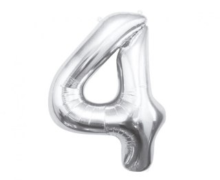 Balon foliowy Cyfra 4, srebrna, 85 cm 85cal Godan (BC-HSR4)