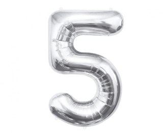 Balon foliowy Cyfra 5, srebrna, 85 cm 85cal Godan (BC-HSR5)