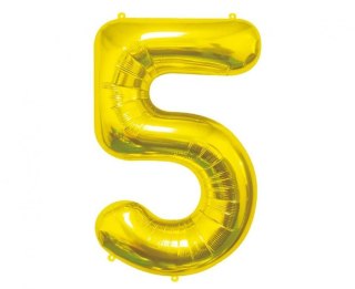 Balon foliowy Cyfra 5, złota, 85 cm 85cal Godan (BC-HZL5)