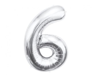 Balon foliowy Cyfra 6, srebrna, 85 cm 85cal Godan (BC-HSR6)