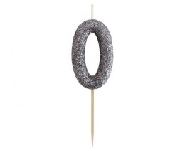 Świeczka urodzinowa piker cyferka 0, brokatowa czarna, 11x3.5 cm Godan (BH-SPC0)