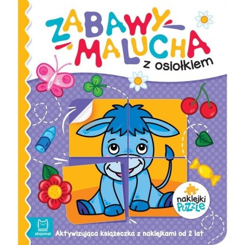 Książeczka edukacyjna Zabawy malucha z osiołkiem. Aktywizująca książeczka z naklejkami puzzlami Aksjomat