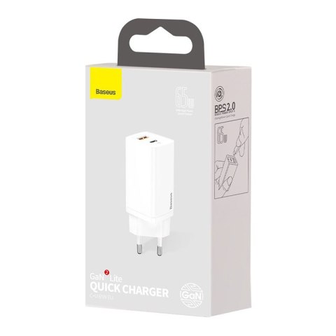 Baseus Ładowarka sieciowa GaN2 Lite | USB + USB-C | 65W | EU biała