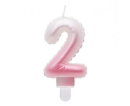 Świeczka urodzinowa cyferka 2, ombre, perłowa biało-różowa, 7 cm Godan (SF-PBR2)