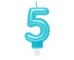Świeczka urodzinowa cyferka 5, perłowa jasnoniebieska, 7 cm Godan (SF-PJN5)