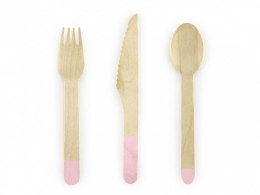 Sztućce drewniane, jasny różowy, 16cm, 6 łyżek, 6 noży i 6 widelców Partydeco (SDR1-081J)