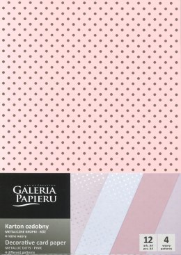 Papier ozdobny (wizytówkowy) metaliczne kropki różowy A4 różowy 200g Galeria Papieru (208931)