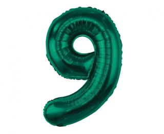 Balon foliowy cyfra 9, zieleń butelkowa, 85 cm Godan (CH-B8B9)