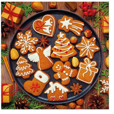 Serwetki Paw BN Gingerbread icing decorated mix nadruk bibuła [mm:] 330x330 (TL233900)