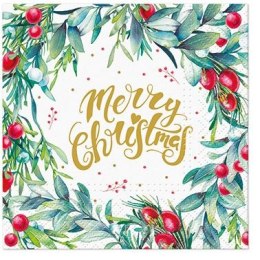 Serwetki Paw Coktail BN Merry Christmas Floral - mix nadruk [mm:] 150x150 (SDC236500)