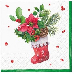 Serwetki Paw Coktail BN SOCKS WITH POINSETTIA mix nadruk bibuła [mm:] 150x150 (SDC236200)