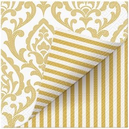 Serwetki Lunch Double Design Portuguese Tiles Stripe (gold) mix nadruk bibuła [mm:] 330x330 Paw (SDLD000409)