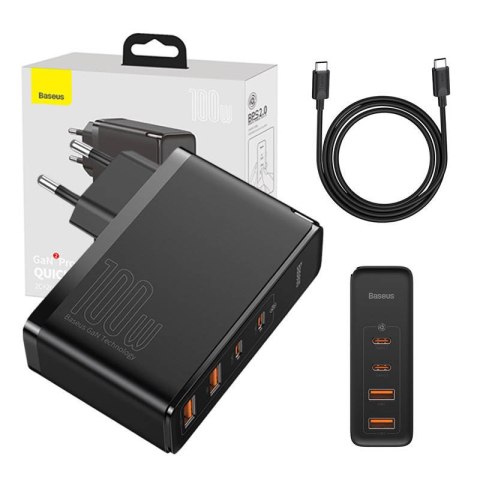 Baseus Ładowarka sieciowa GaN2 Pro | 2xUSB-C, 2xUSB | 100W | czarna