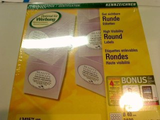 Etykieta samoprzylepna A4 okrągła L3415-100 Avery Zweckform okrągła 40mm 2400 etykiet biała [mm:] 210x297 Zweckform