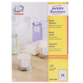 Etykieta samoprzylepna A4 okrągła L3415-100 Avery Zweckform okrągła 40mm 2400 etykiet biała [mm:] 210x297 Zweckform