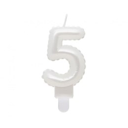 Świeczka urodzinowa cyferka 5, perłowa biała, 7 cm Godan (SF-PBI5)