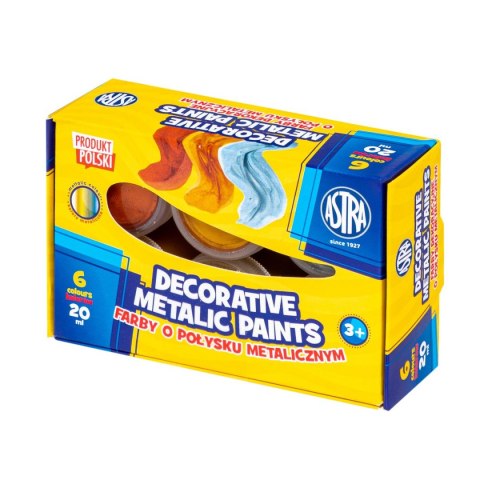Farby plakatowe dekoracyjne o połysku metalicznycm kolor: mix 20ml 6 kolor. Astra (301124003)