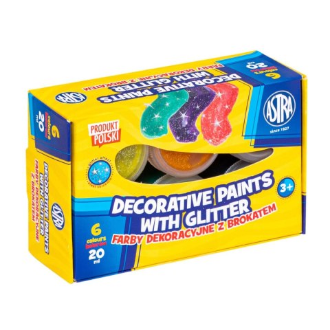 Farby plakatowe dekoracyjne z brokatem kolor: mix 20ml 6 kolor. Astra (301124002)