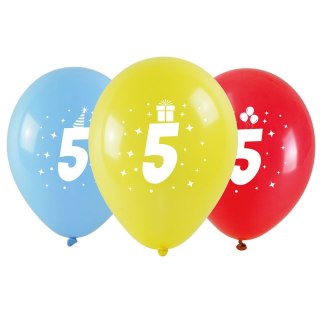 Balon gumowy z nadrukiem cyferki - 5 (3 szt.) mix 280mm Arpex (KB1948-5-9944)