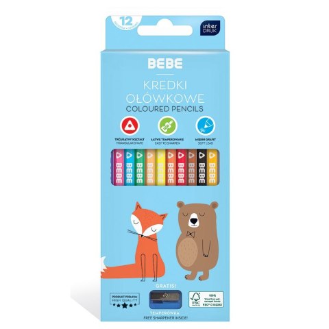 Kredki ołówkowe Bebe BB FRIENDS 12k z temperówkąś 12 kol. (590227734963) Kredki ołówkowe Bebe BB FRIENDS 12k z temperówkąś 12 kol. (590227734963)