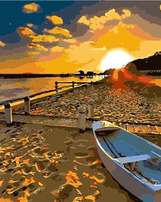 Zestaw kreatywny Malowanie po numerach 40x50cm Zachód słońca nad morzem, plaża z łodzią Flamingo Line (fys025)