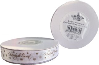 Wstążka Craft-Fun Series satynowa satynowa z nadrukiem Wesołych Świąt 12 biało-złoty Titanum (12/25YWHITE)
